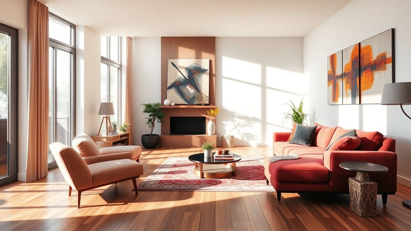 Modern living room interior design with natural light.