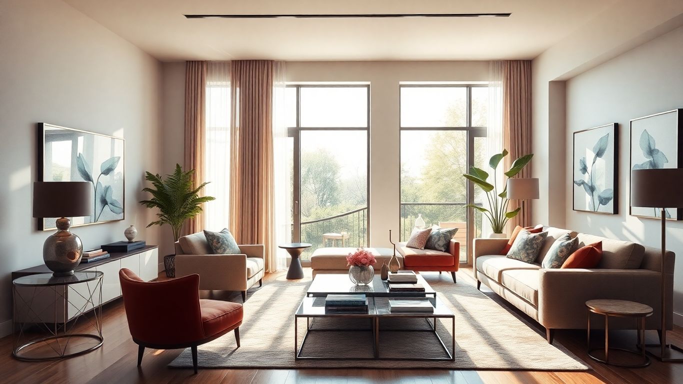 Modern living room interior design with stylish furniture.