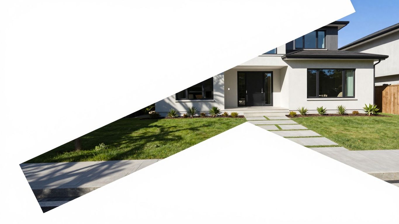 Affordable house exterior with green lawn and blue sky.