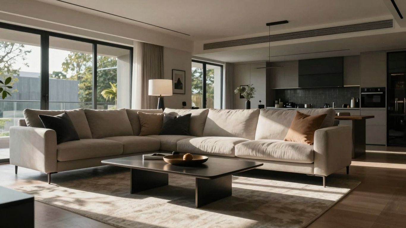 Modern living room interior with natural light.