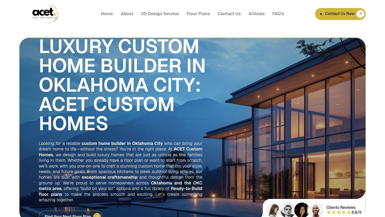 A modern custom home built by ACET Custom Homes, showcasing a clean design and high-end materials.