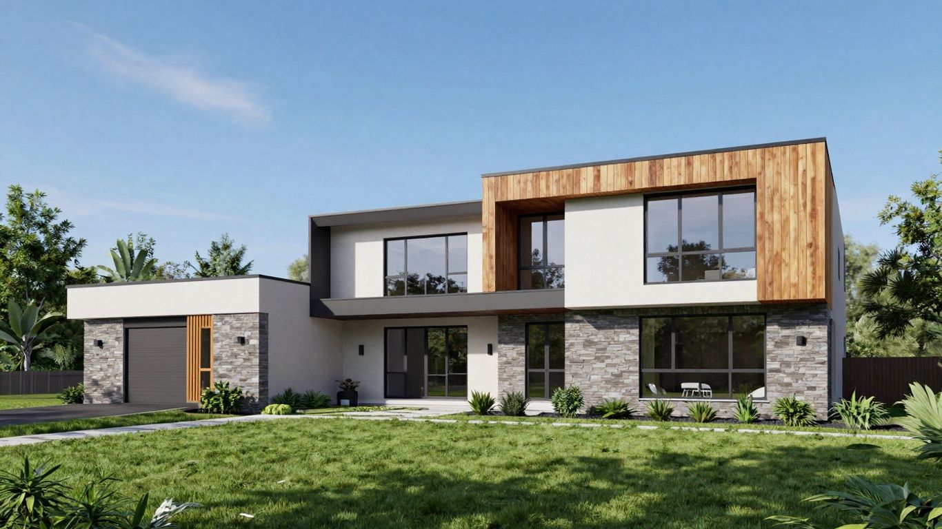 Custom home exterior on a spacious lot.