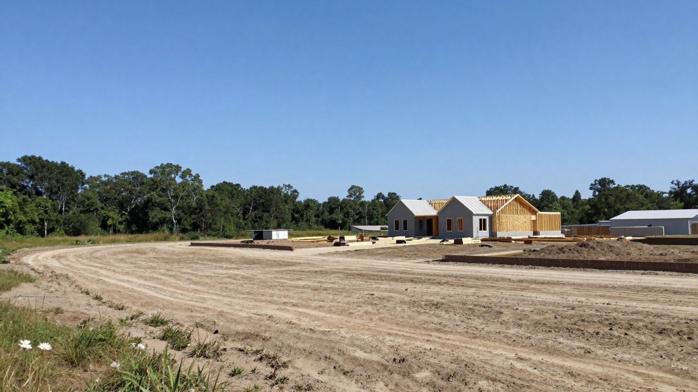 House construction on a spacious lot of land.