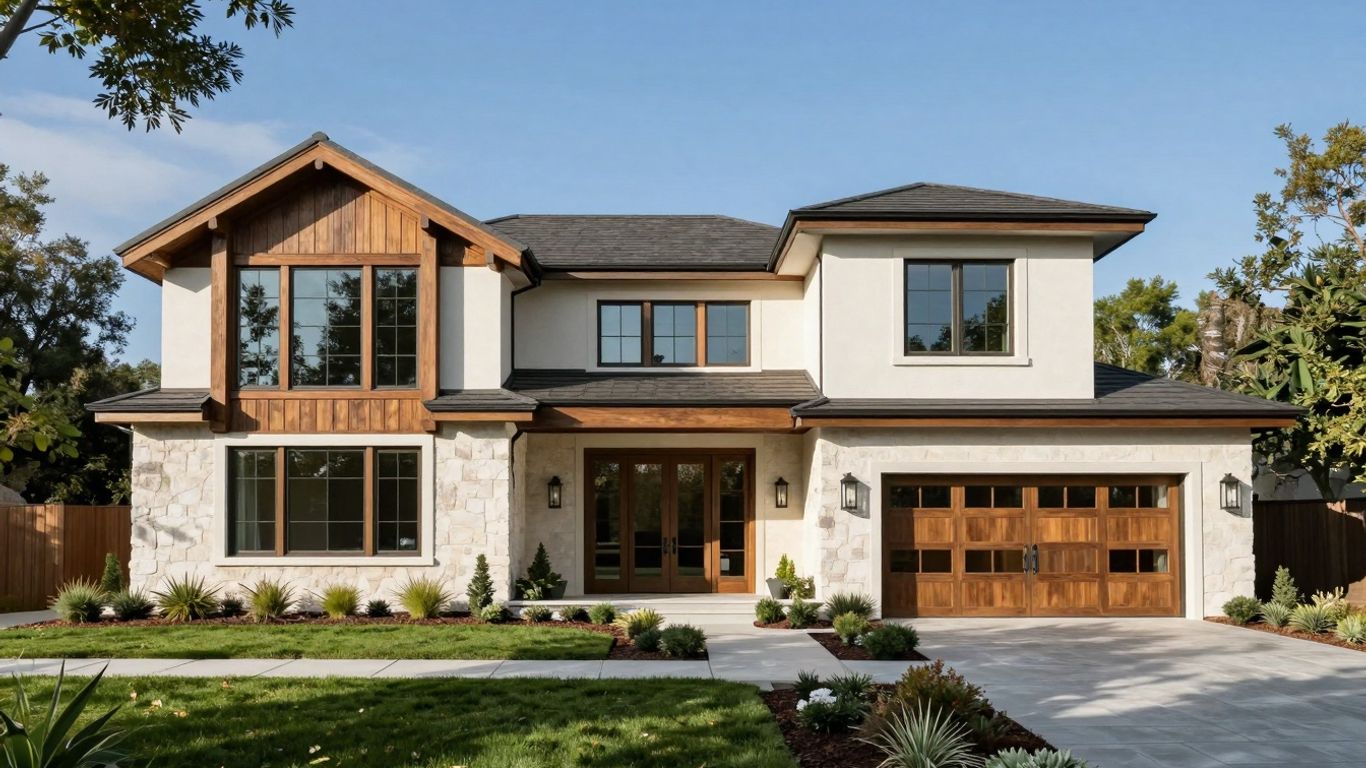 Modern custom home exterior in Piedmont with landscaping.