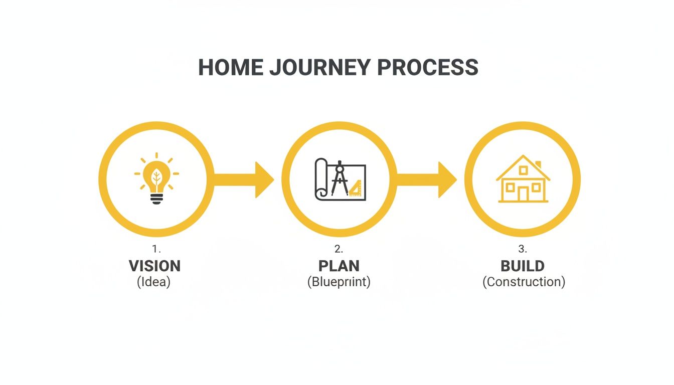 An infographic showing the home journey process with steps for vision, plan, and build.
