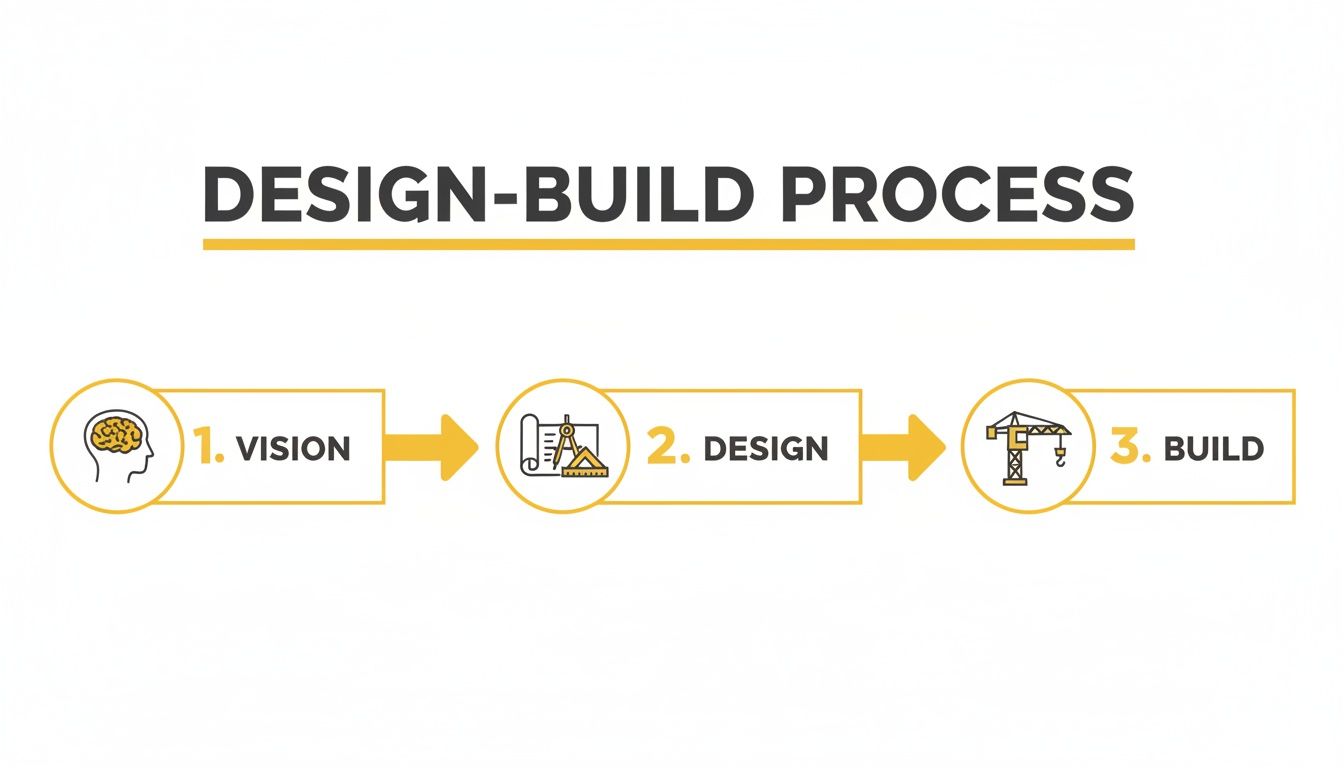 Infographic showing the three steps of the design-build process: Vision, Design, and Build.