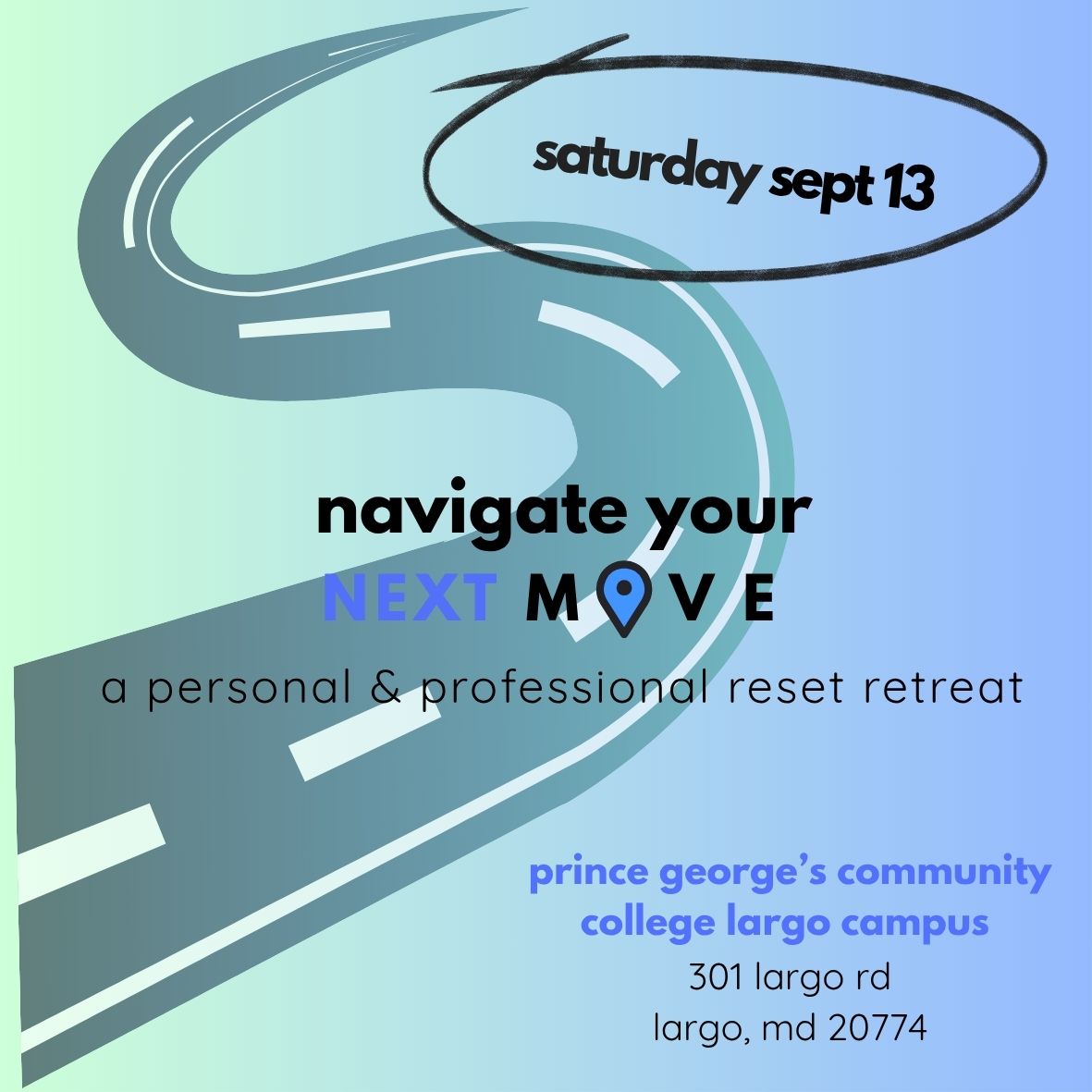a square sticker with navigate your next move and September 13 circled