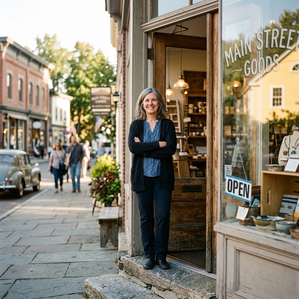 Small-business owner at her storefront