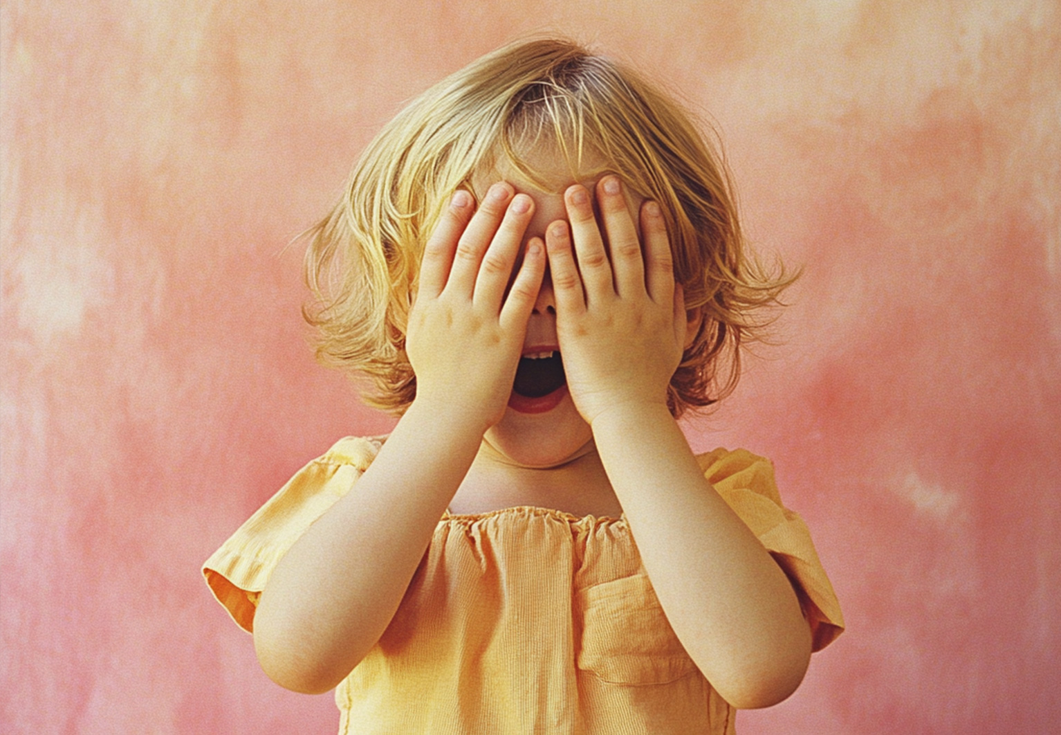 A child covering its eyes with its hands