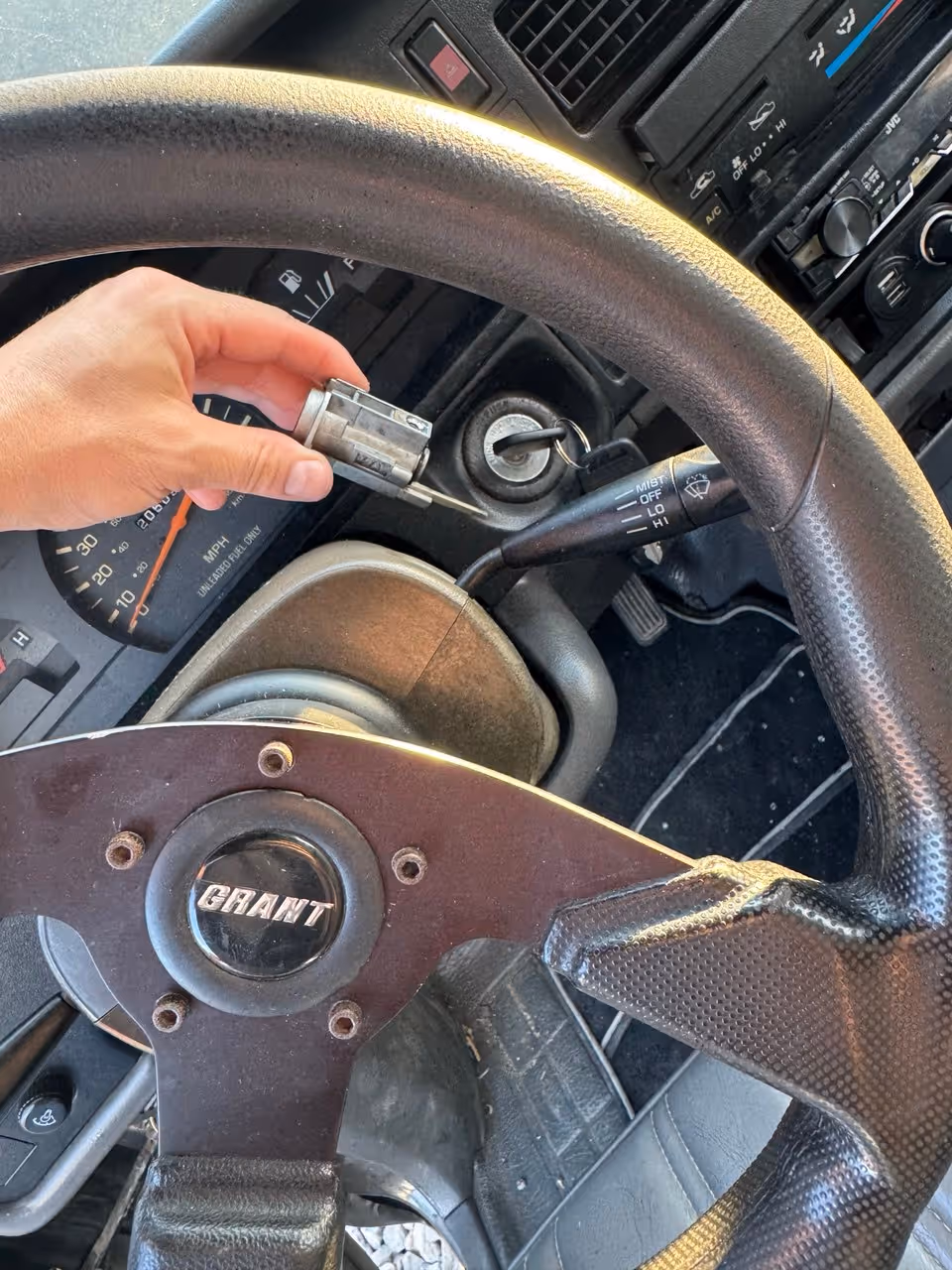 Removed ignition lock cylinder next to steering wheel