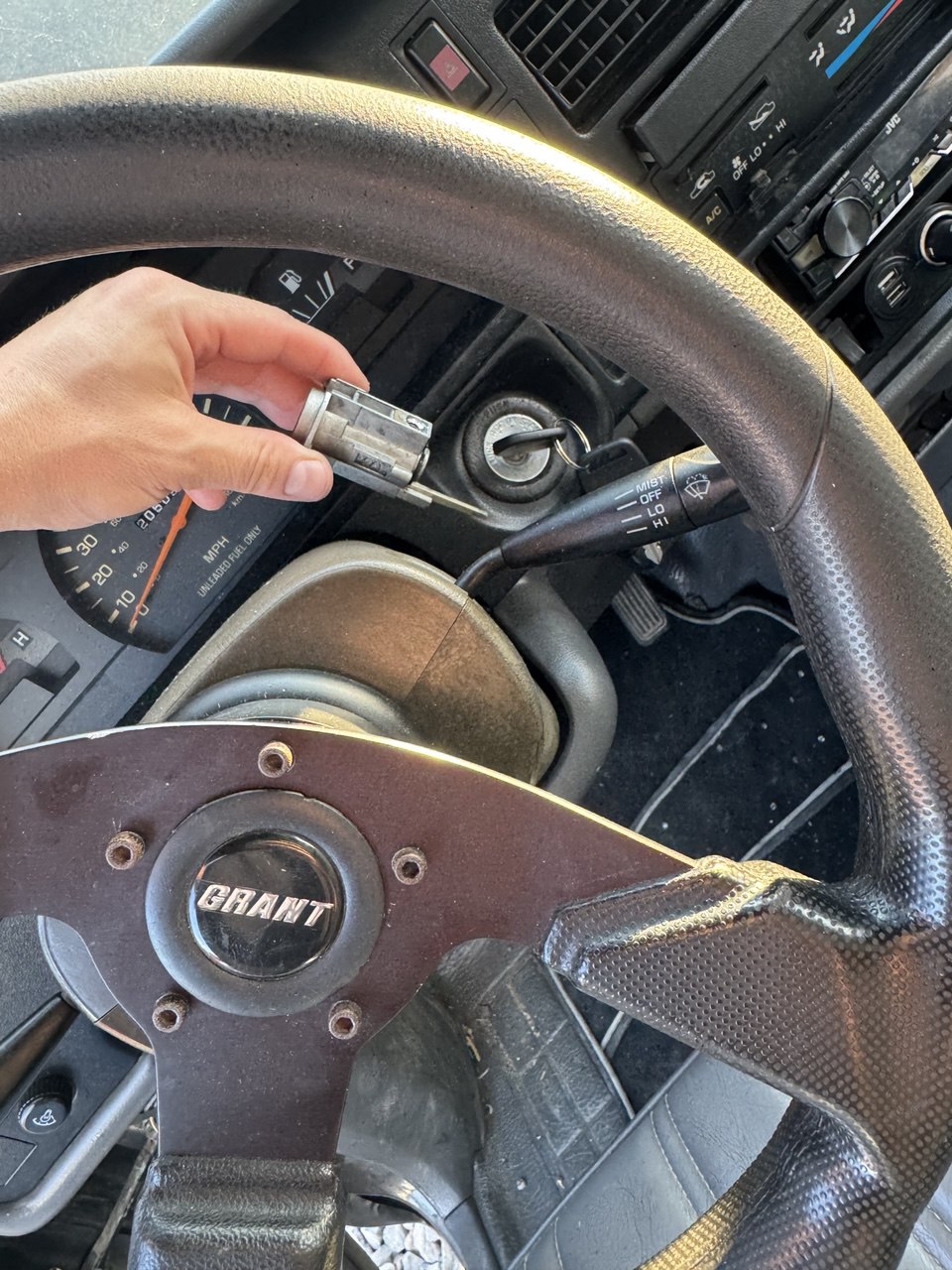 Removed ignition lock cylinder next to steering wheel