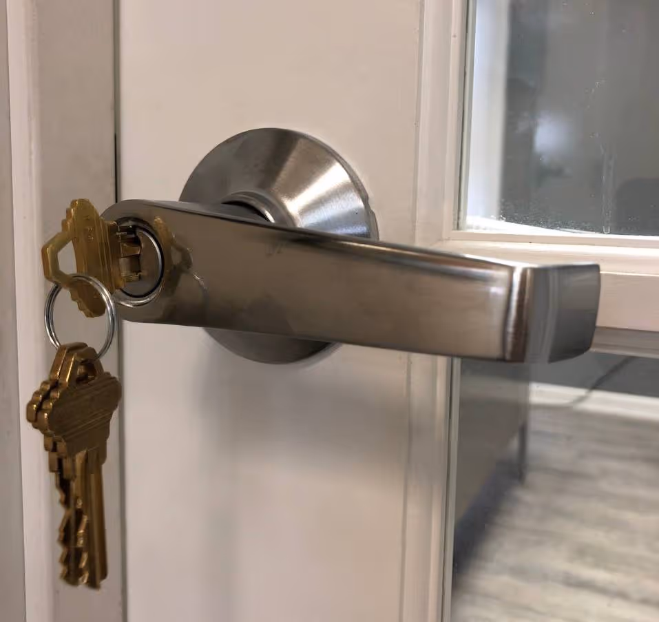 Interior lever lock with keys showing master keying a lock for controlled access