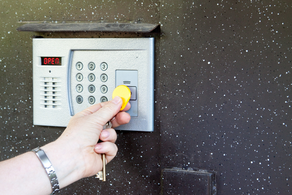RFID key fob used on an electronic door access control keypad system