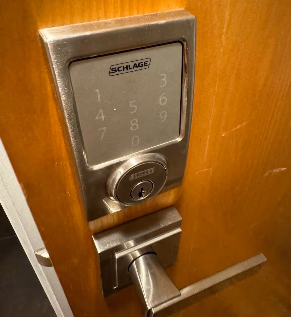 Schlage keypad deadbolt on a commercial door for electronic door access