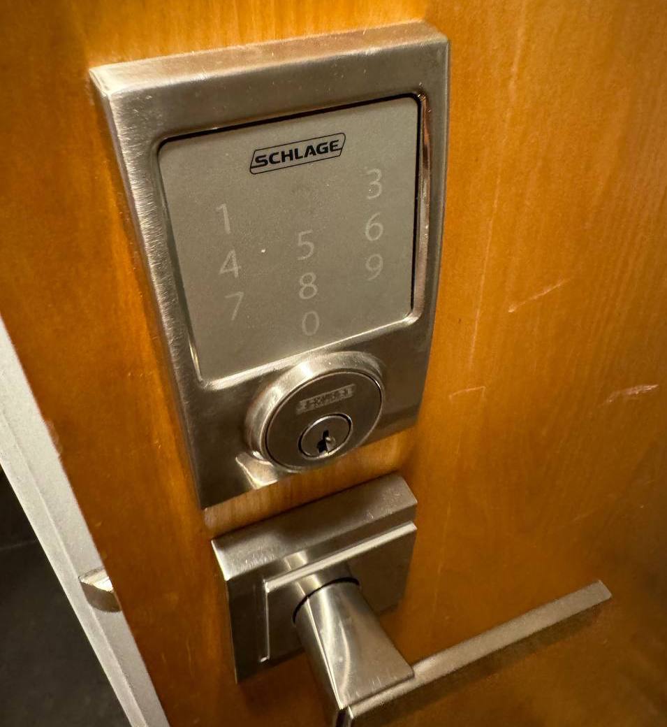 Schlage keypad deadbolt on a commercial door for electronic door access