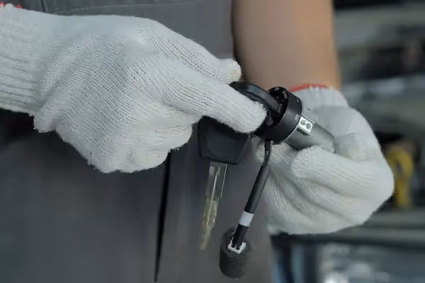 Close-up of push-to-start ignition button in modern vehicle – Push-to-start system support and key fob troubleshooting in Columbus, OH