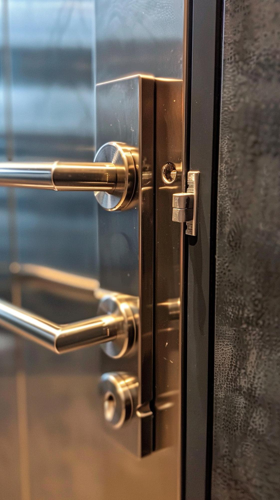 Door lock and handle close-up installation