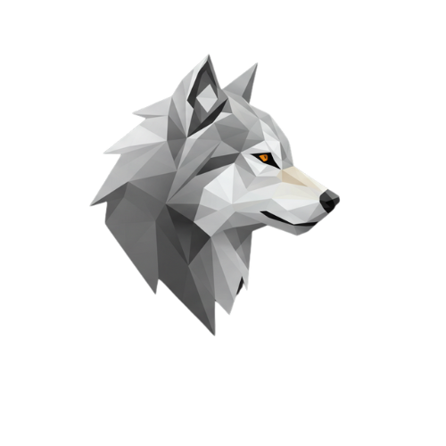 A large wolf head looking into the screen