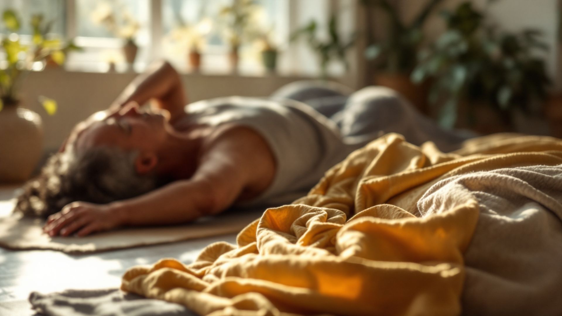 Woman healing pain with therapeutic yoga