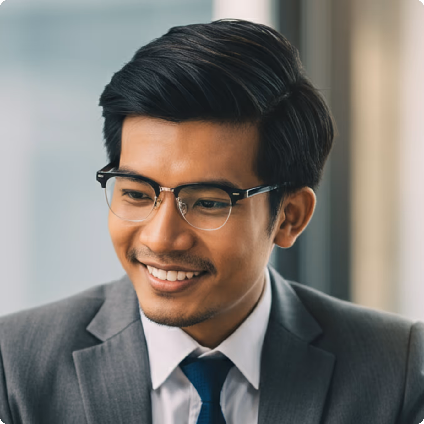 Man in gray suite smilling