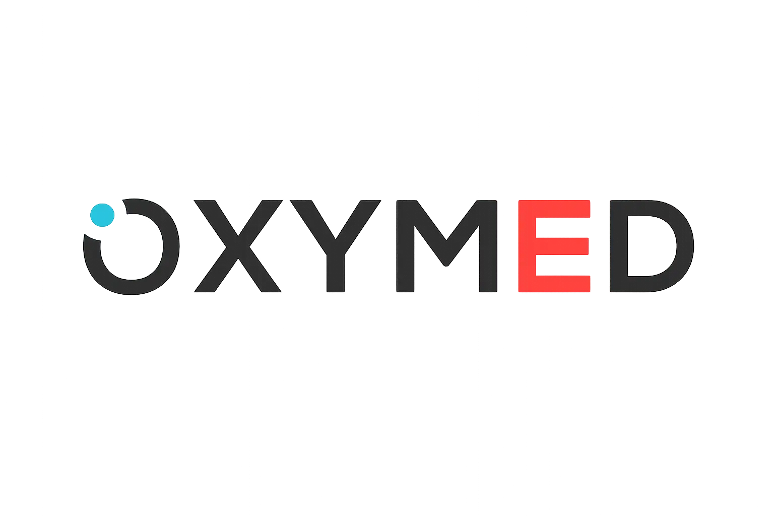 Oxymed logo featuring a stylized “O” with blue oxygen dot and red “MED,” representing reliable oxygen concentrators and respiratory-care technology.