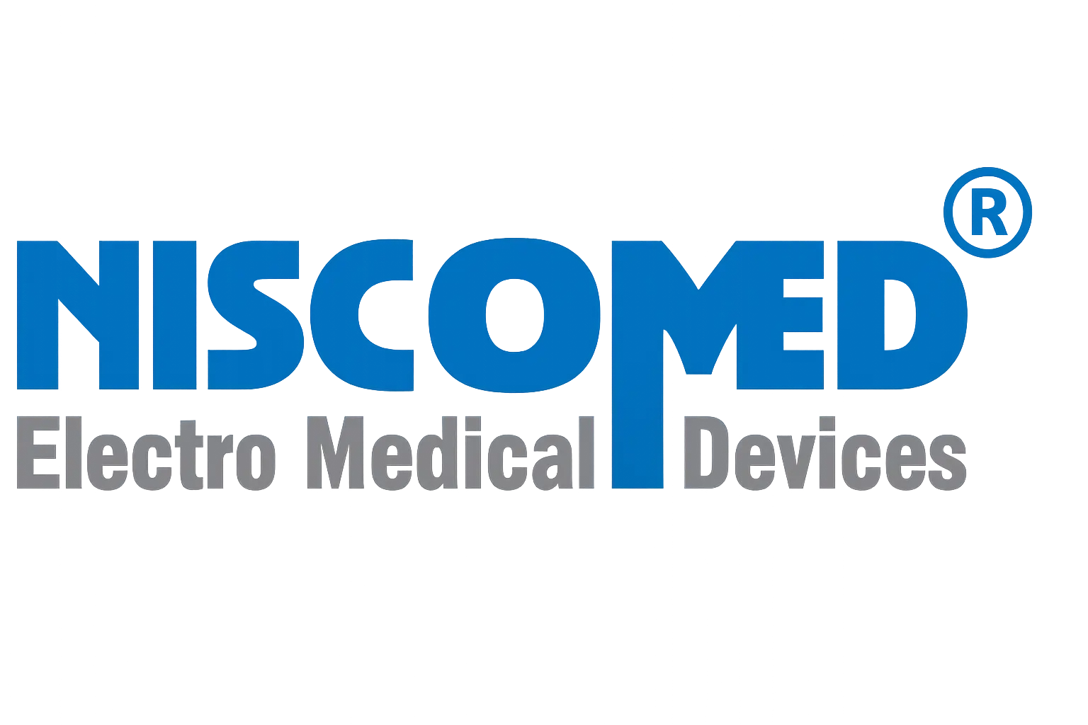 Niscomed logo with bold blue lettering and tagline “Electro Medical Devices,” symbolising reliable patient-monitoring and medical-equipment solutions.