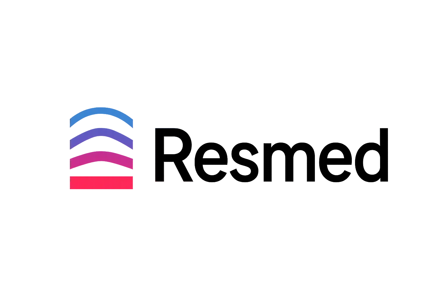 ResMed logo featuring a multicolored airflow icon and brand name, symbolizing innovative sleep-apnea therapy technology.