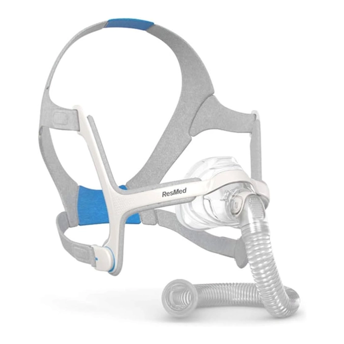 “ResMed CPAP nasal mask with headgear and tubing for sleep apnea therapy”