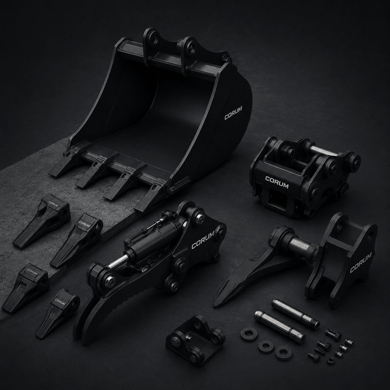 CORUM excavator attachments and parts lineup