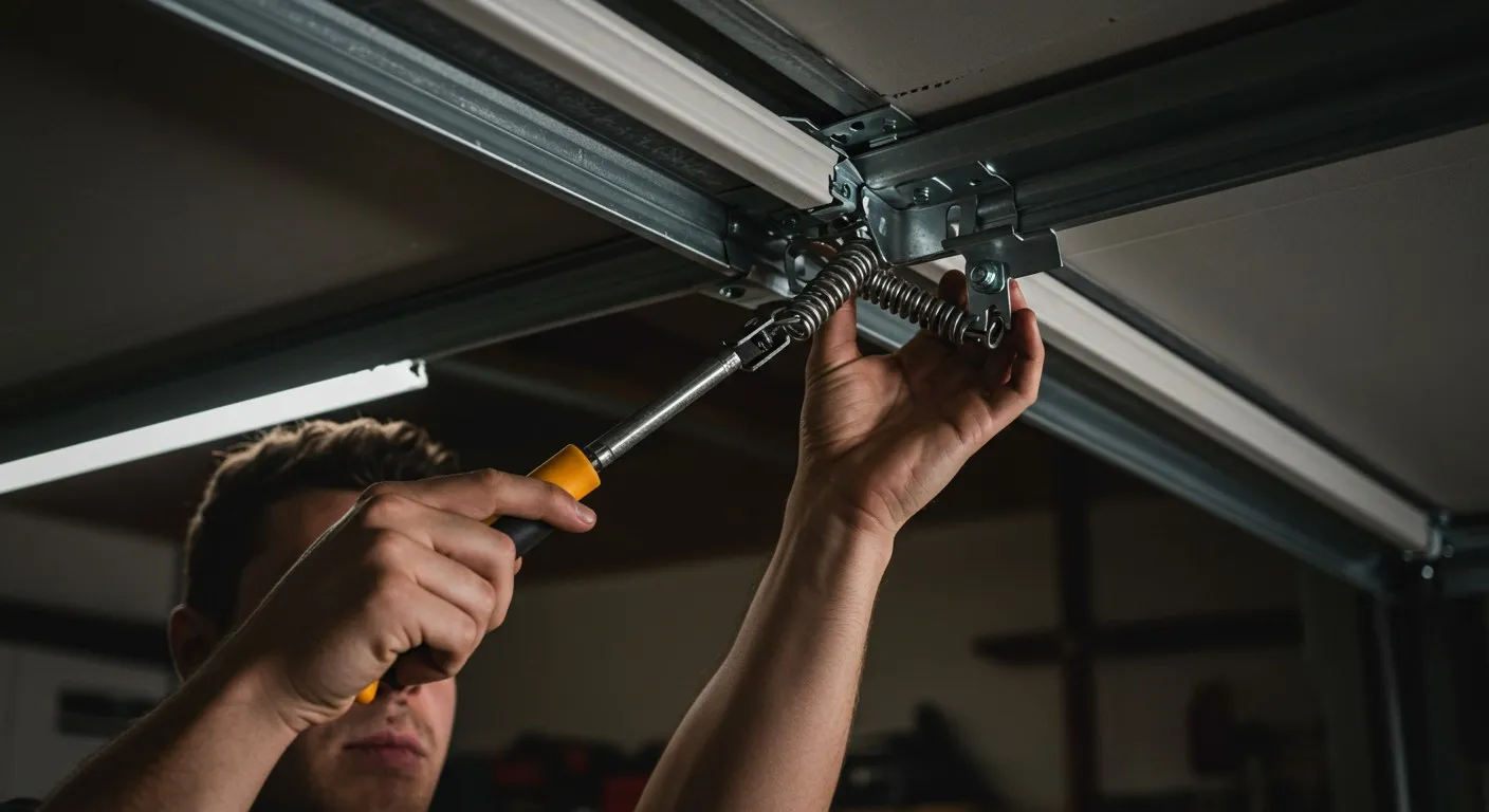 Man reapring garage door spring.