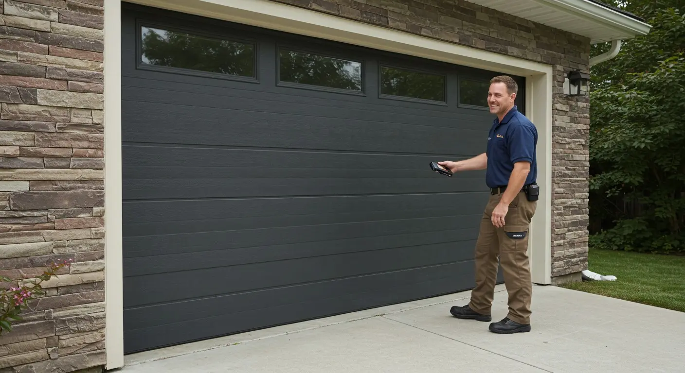 Man using garage door remote.