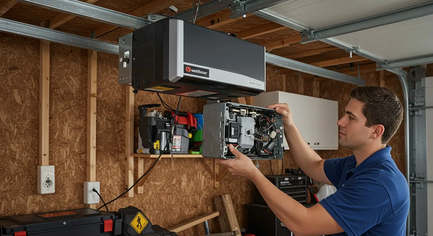 Man replacing a garage door opener.