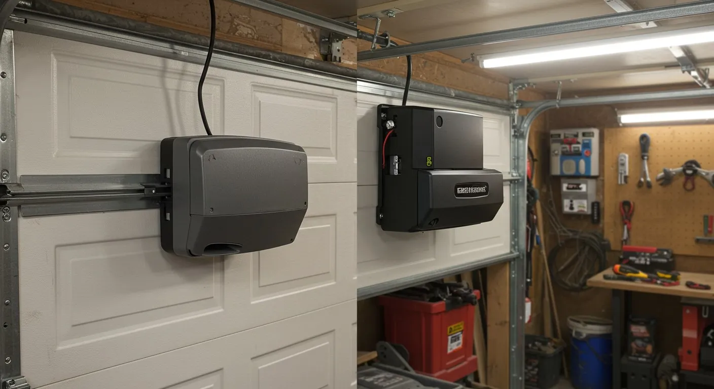 Two modern garage door opener motors.