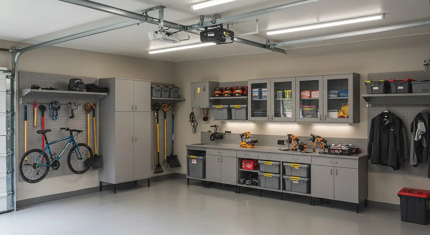 Stylish and modern garage organization system.