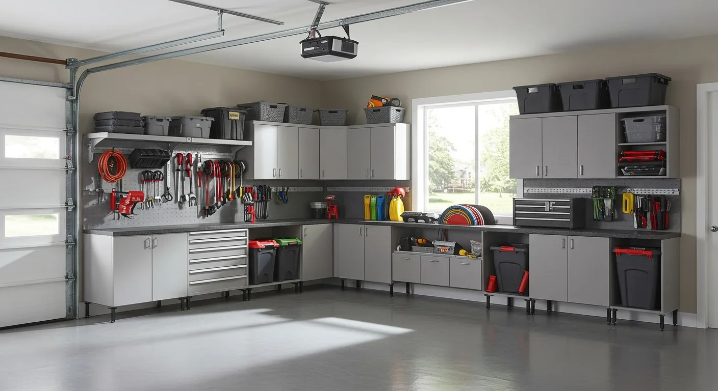 Modern and clean garage workshop space.