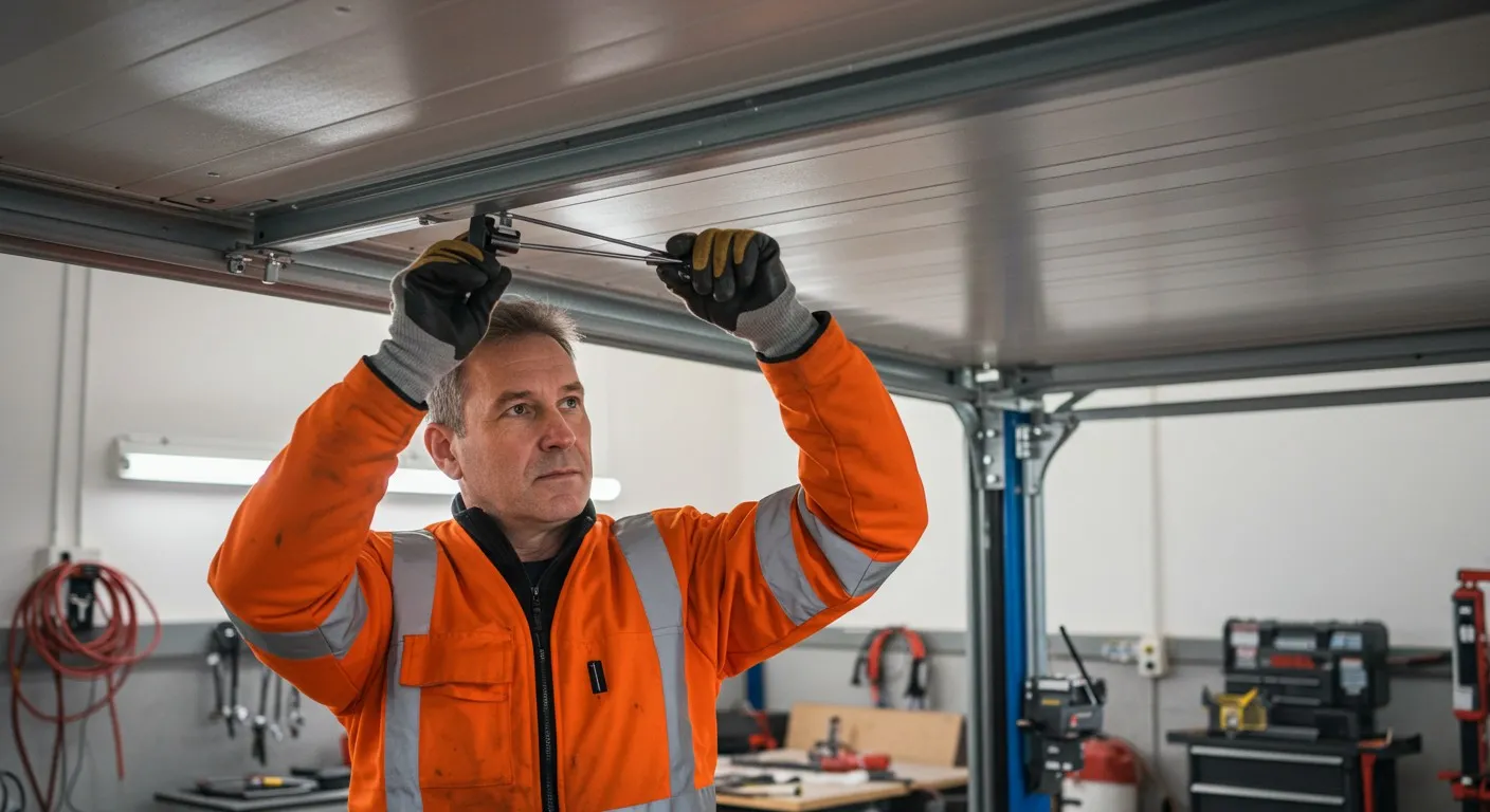 Man adjusting garage door cables.