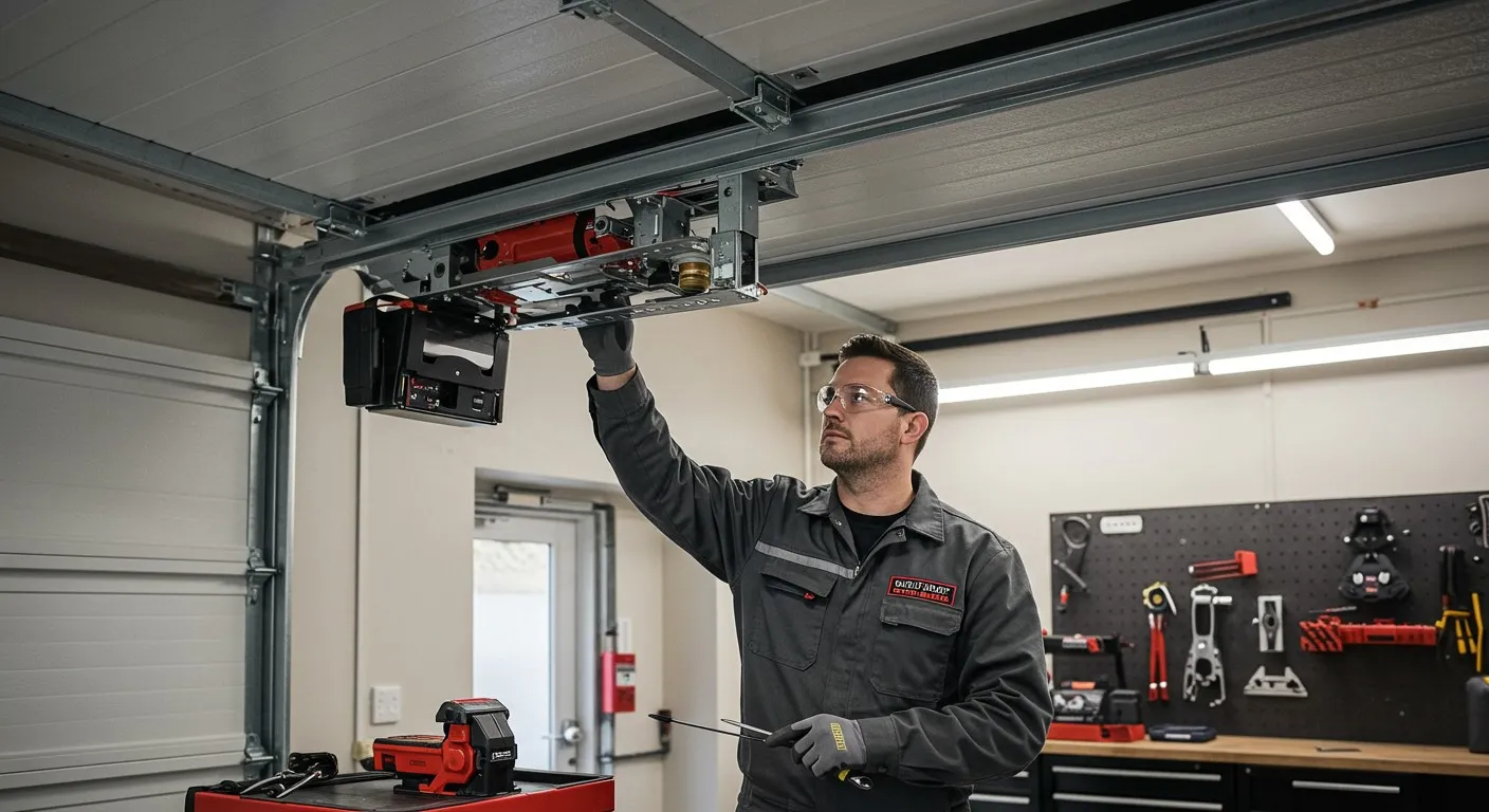 Man installing a garage door opener.