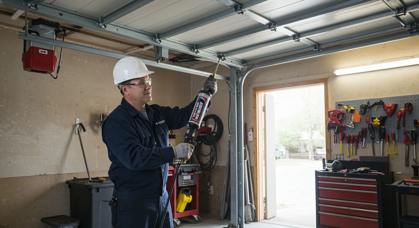 Man greasing a garage door.