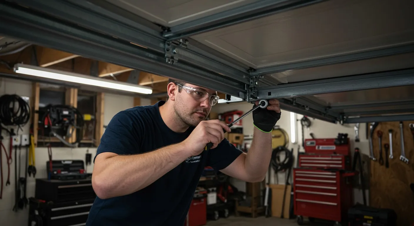 Man working on a garage door.