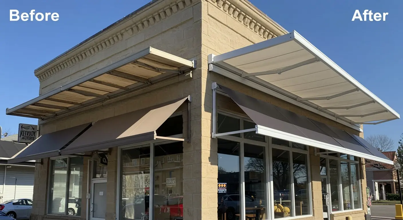 Awning before and after replacement.