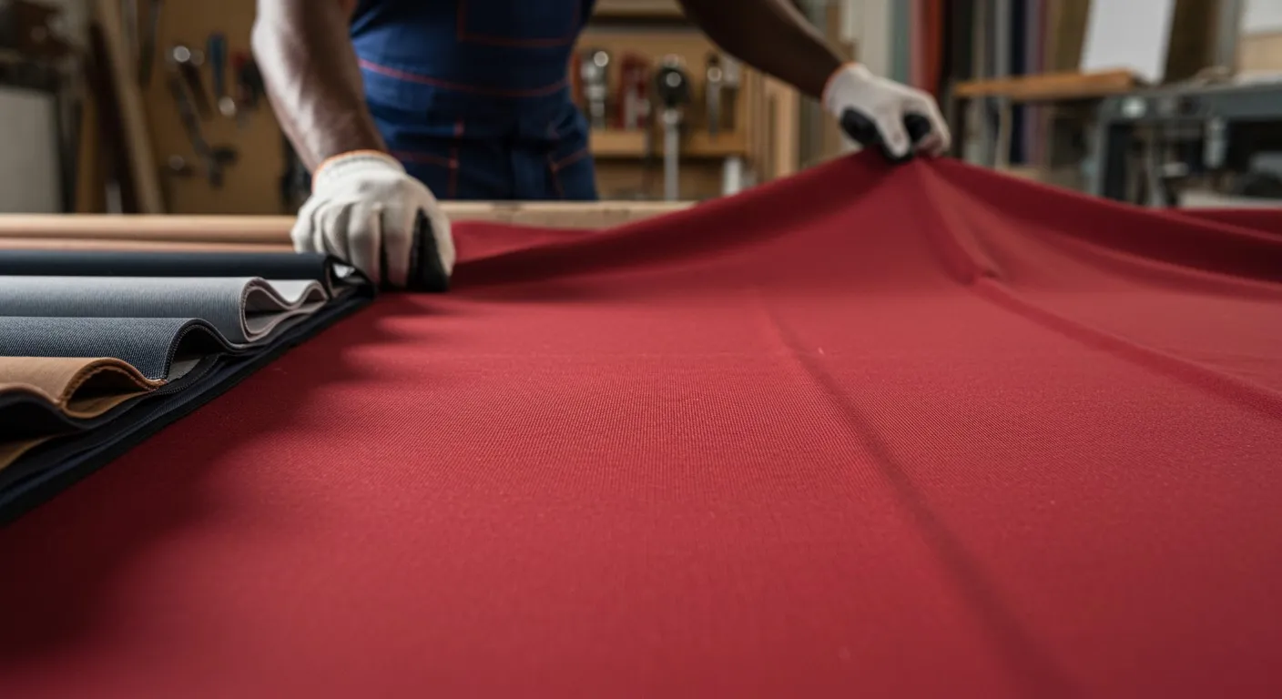 Person's hands unfolding a red canvas.
