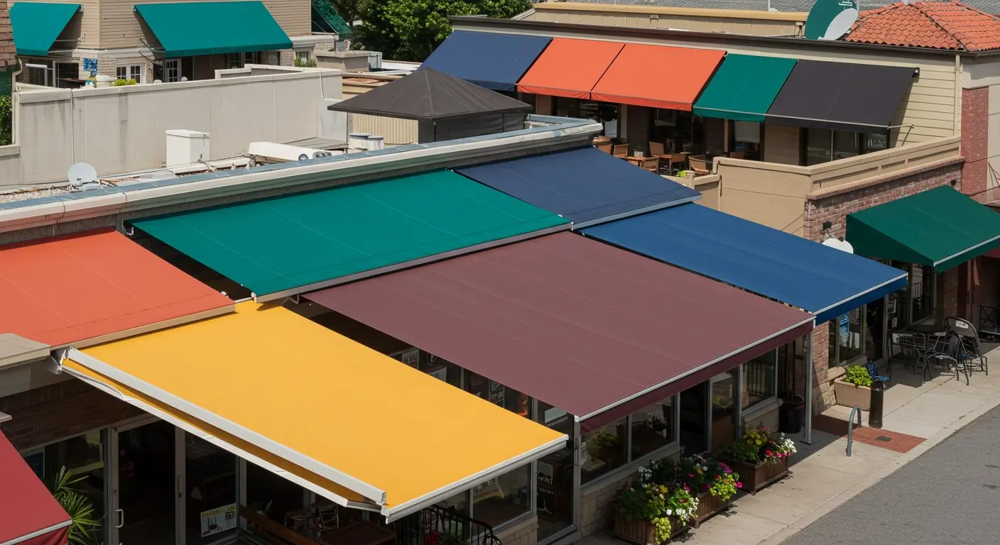 Collection of various colorful store awnings.