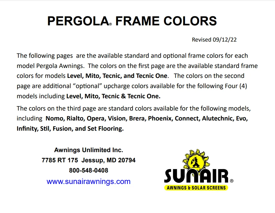 Pergola Frame Colors