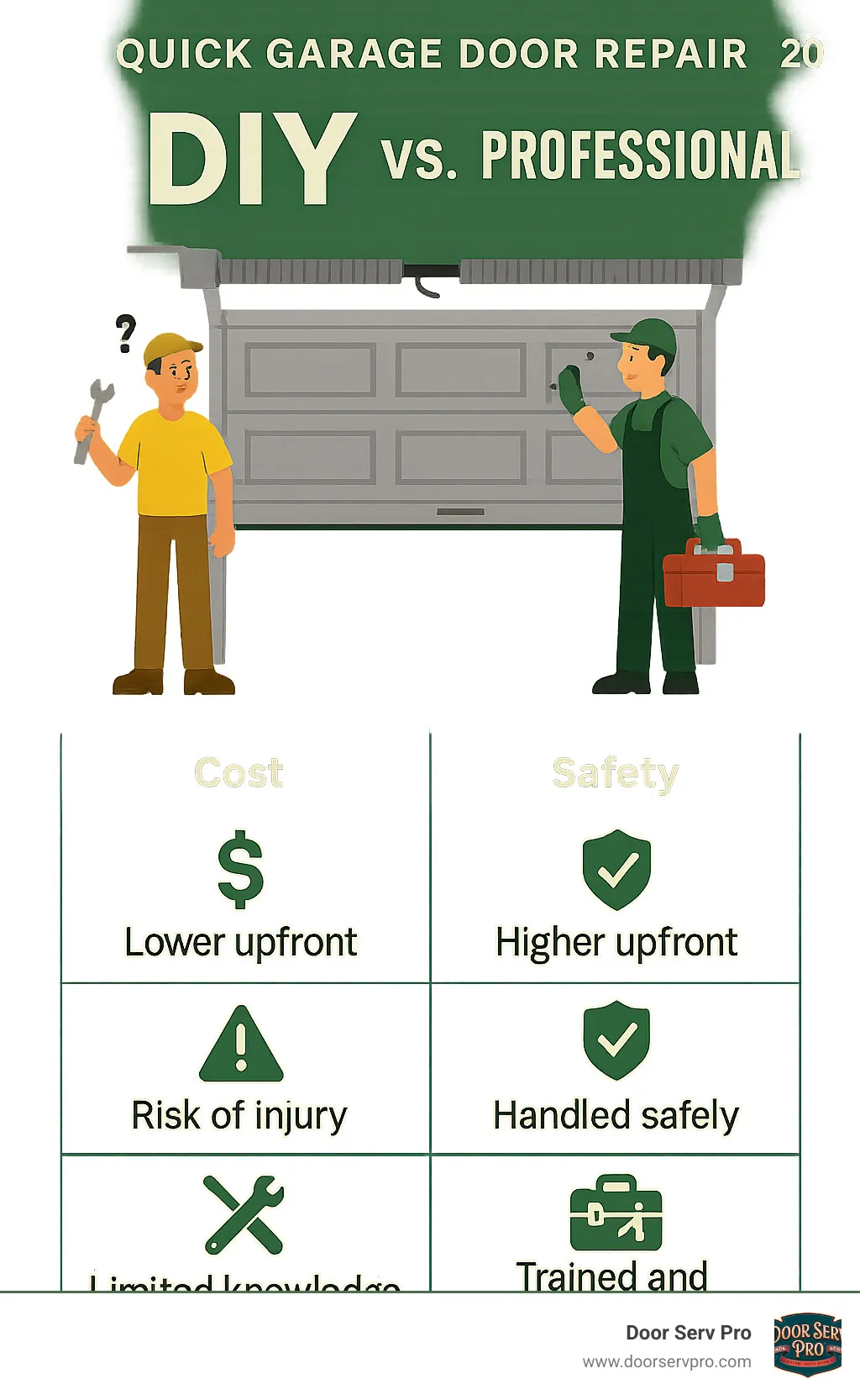 comparison of DIY vs. Professional garage door repair - quick garage door repair infographic