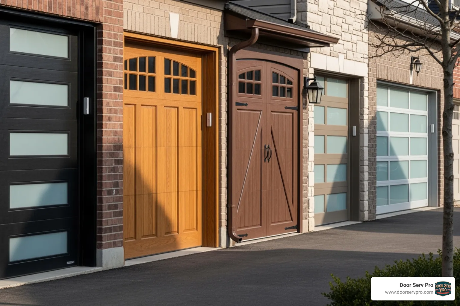 showcasing various garage door materials like steel, wood, and composite - garage door repair Ashburn