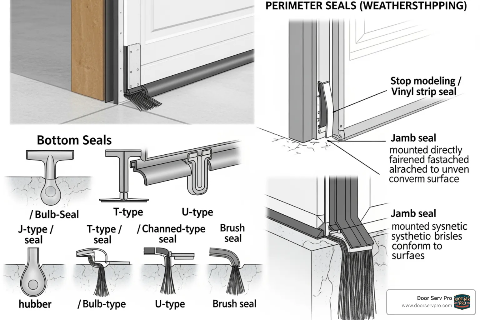 diagram of different types of garage door weather seals - garage door weather seal