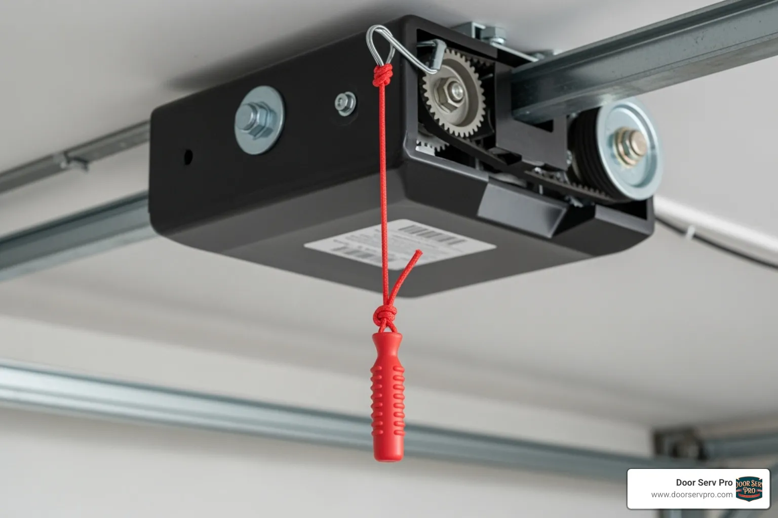 red emergency release cord handle - garage door wont open