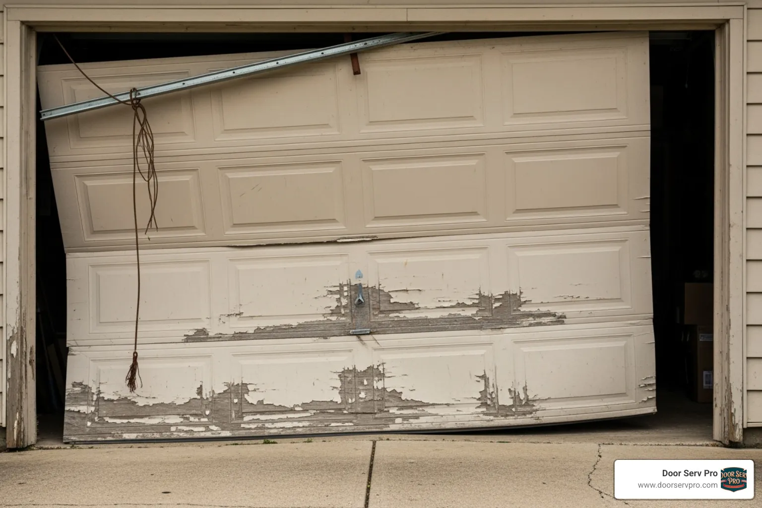 garage door hanging crookedly - garage door cable broke