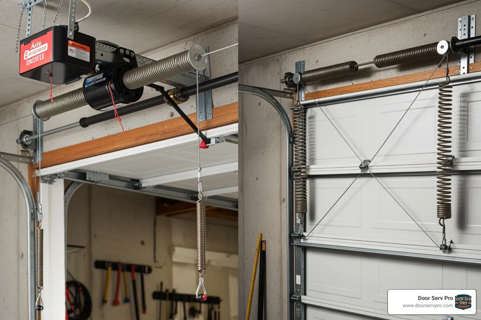 difference between a torsion spring system and an extension spring system - garage door cable snapped