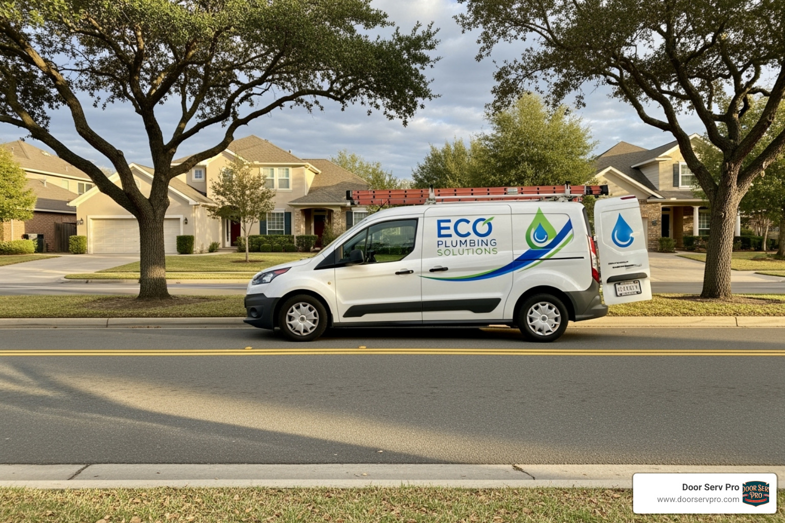A Door Serv Pro service van in a Loudoun neighborhood - Loudoun garage door repair